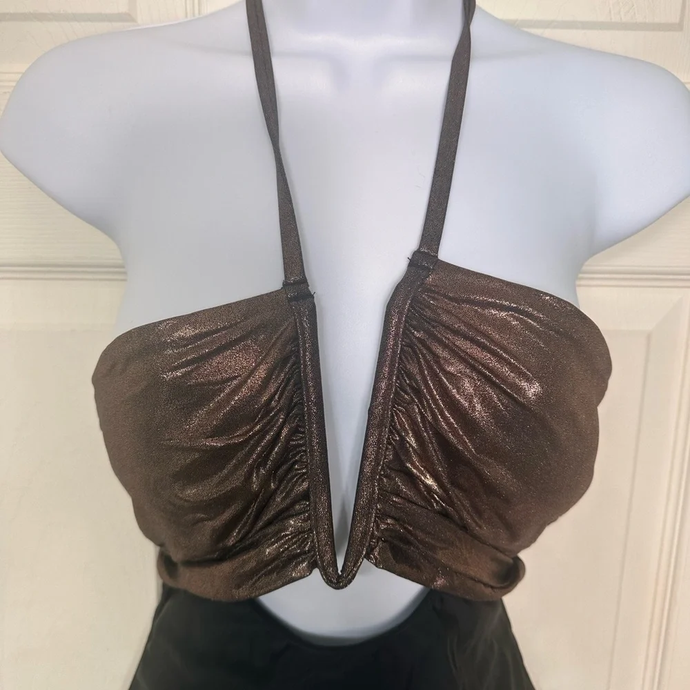 NWT Cupshe 1 Piece Halter Golden Cutout Swimsuit Size M‎